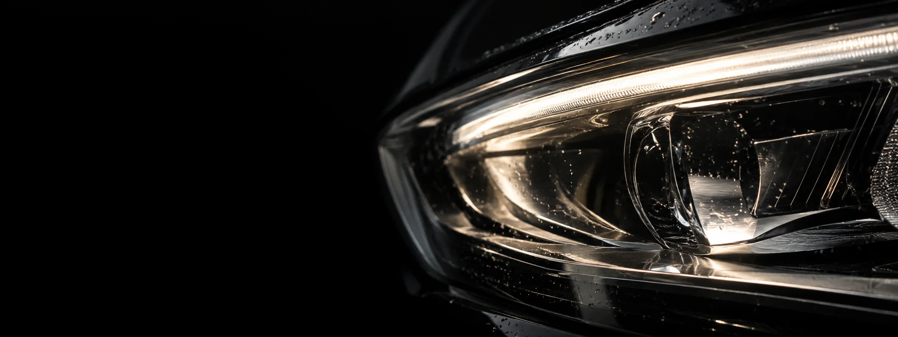 Close detail of a clean automotive headlight